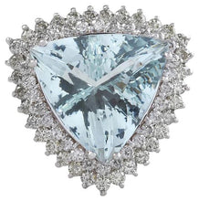 Load image into Gallery viewer, 17.22 Carats Natural Very Nice Looking Aquamarine and Diamond 14K Solid White Gold Ring