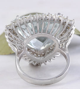 17.22 Carats Natural Very Nice Looking Aquamarine and Diamond 14K Solid White Gold Ring