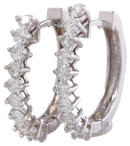 Exquisite 1.25 Carats Natural Diamond 14K Solid White Gold Huggie Earrings