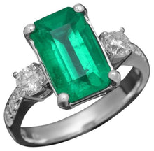 Load image into Gallery viewer, 4.10Ct Natural Emerald and Diamond 18K Solid White Gold Ring