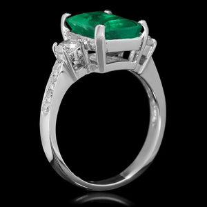 4.10Ct Natural Emerald and Diamond 18K Solid White Gold Ring