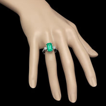 Load image into Gallery viewer, 4.10Ct Natural Emerald and Diamond 18K Solid White Gold Ring