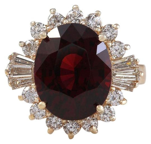 10.10 Carats Impressive Red Garnet and Natural Diamond 14K Yellow Gold Ring