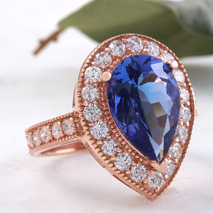 3.90 Carats Natural Very Nice Looking Tanzanite and Diamond 14K Solid Rose Gold Ring