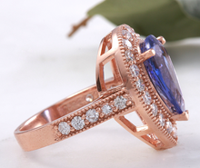 Load image into Gallery viewer, 3.90 Carats Natural Very Nice Looking Tanzanite and Diamond 14K Solid Rose Gold Ring