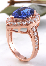 Load image into Gallery viewer, 3.90 Carats Natural Very Nice Looking Tanzanite and Diamond 14K Solid Rose Gold Ring