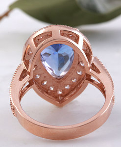 3.90 Carats Natural Very Nice Looking Tanzanite and Diamond 14K Solid Rose Gold Ring