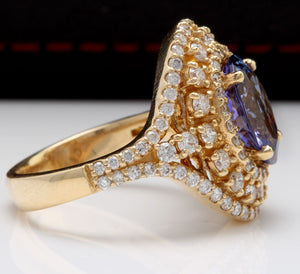 5.00 Carats Natural Splendid Tanzanite and Diamond 14K Solid Yellow Gold Ring