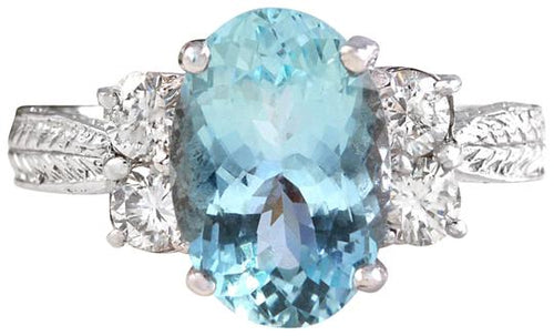 4.65 Carats Natural Aquamarine and Diamond 14K Solid White Gold Ring