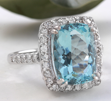 Load image into Gallery viewer, 10.30 Carats Natural Aquamarine and Diamond 14K Solid White Gold Ring