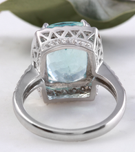 Load image into Gallery viewer, 10.30 Carats Natural Aquamarine and Diamond 14K Solid White Gold Ring