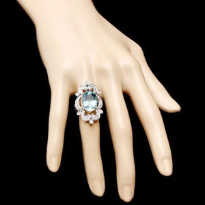 8.00 Carats Natural Aquamarine and Diamond 14K Solid White Gold Ring
