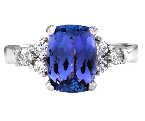 3.80 Carats Natural Very Nice Looking Tanzanite and Diamond 14K Solid White Gold Ring