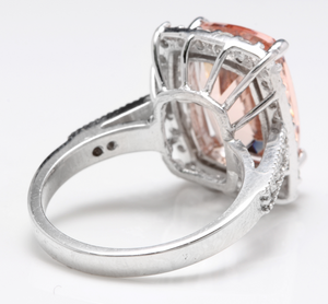 7.35 Carats Exquisite Natural Morganite and Diamond 14K Solid White Gold Ring