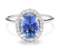 Load image into Gallery viewer, 3.40 Carats Natural Very Nice Looking Tanzanite and Diamond 14K Solid White Gold Ring