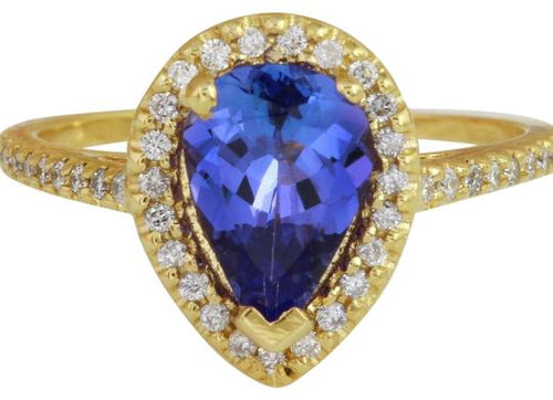 1.50 Carats Natural Very Nice Looking Tanzanite and Diamond 14K Solid Yellow Gold Ring