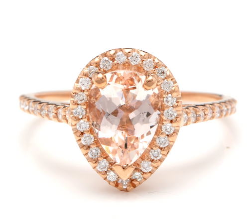 1.40 Carats Exquisite Natural Morganite and Diamond 14K Solid Rose Gold Ring