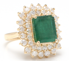 Load image into Gallery viewer, 8.70 Carats Natural Emerald and Diamond 14K Solid Yellow Gold Ring