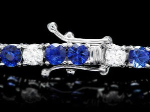 9.00 Natural Blue Sapphire and Diamond 18K Solid White Gold Bracelet