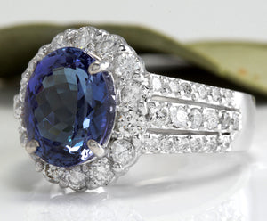 5.15 Carats Natural Very Nice Looking Tanzanite and Diamond 14K Solid White Gold Ring