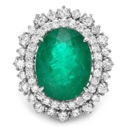 9.10ct Natural Emerald & Diamond 14k Solid White Gold Ring