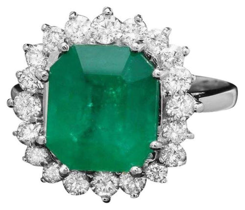 4.40ct Natural Emerald & Diamond 14k Solid White Gold Ring