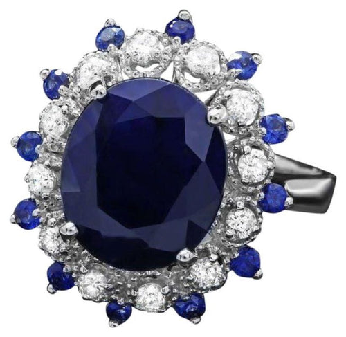 5.60ct Natural Blue Sapphire & Diamond 14k Solid White Gold Ring