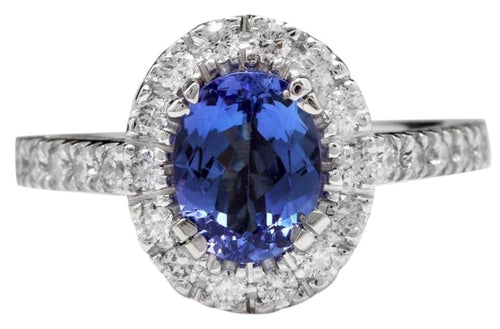 2.30 Carats Natural Very Nice Looking Tanzanite and Diamond 14K Solid White Gold Ring