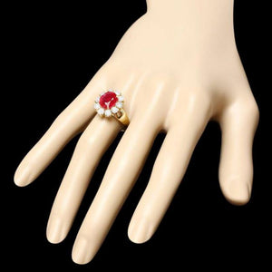 4.60 Carats Natural Red Ruby and Diamond 14k Solid Yellow Gold Ring