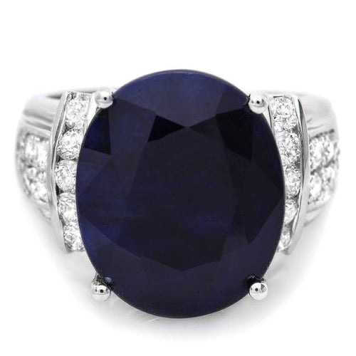 14.00 Carats Natural Sapphire and Diamond 14k Solid White Gold Ring