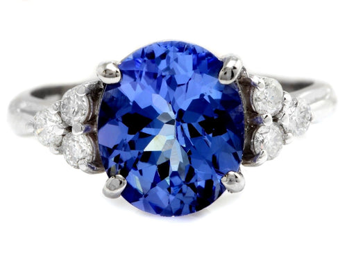 3.55 Carats Natural Very Nice Looking Tanzanite and Diamond 14K Solid White Gold Ring