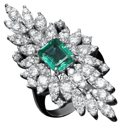 5.35 Carat Natural Emerald & Diamond 14k Solid White Gold Ring