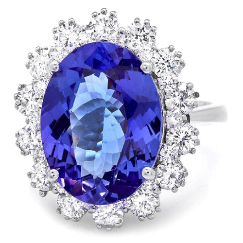 9.80 Carats Natural Very Nice Looking Tanzanite and Diamond 14K Solid White Gold Ring