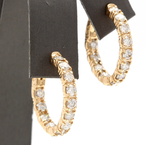 Exquisite 2.75 Carats Natural Diamond 14K Solid Yellow Gold Hoop Earrings