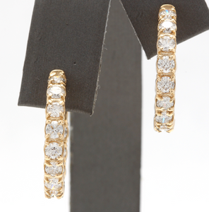 Exquisite 3.50 Carats Natural Diamond 14K Solid Yellow Gold Hoop Earrings