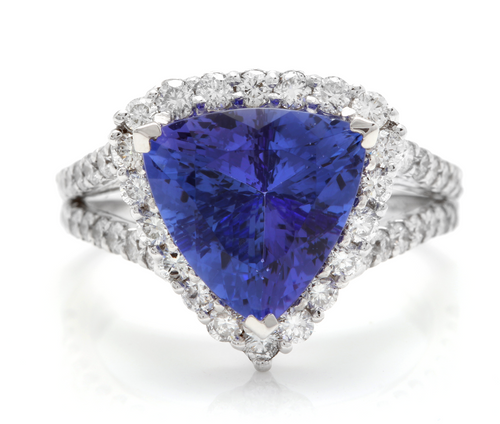 5.00 Carats Natural Very Nice Looking Tanzanite and Diamond 14K Solid White Gold Ring