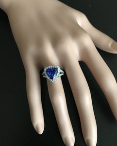 5.00 Carats Natural Very Nice Looking Tanzanite and Diamond 14K Solid White Gold Ring