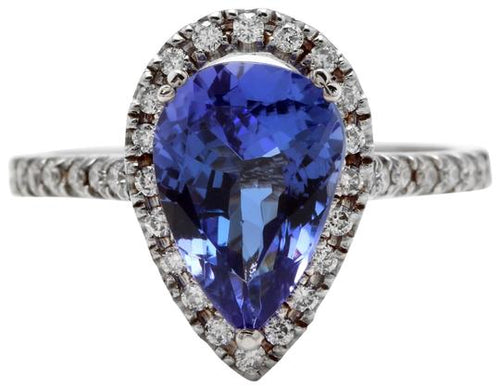 3.10 Carats Natural Very Nice Looking Tanzanite and Diamond 14K Solid White Gold Ring