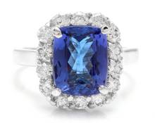 Load image into Gallery viewer, 5.00 Carats Natural Very Nice Looking Tanzanite and Diamond 14K Solid White Gold Ring