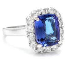 Load image into Gallery viewer, 5.00 Carats Natural Very Nice Looking Tanzanite and Diamond 14K Solid White Gold Ring