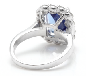 5.00 Carats Natural Very Nice Looking Tanzanite and Diamond 14K Solid White Gold Ring