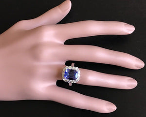 5.00 Carats Natural Very Nice Looking Tanzanite and Diamond 14K Solid White Gold Ring