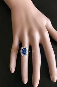 5.00 Carats Natural Very Nice Looking Tanzanite and Diamond 14K Solid White Gold Ring