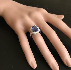 5.00 Carats Natural Very Nice Looking Tanzanite and Diamond 14K Solid White Gold Ring