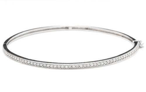 Very Impressive 0.75 Carats Natural Diamond 14K Solid White Gold Bangle Bracelet