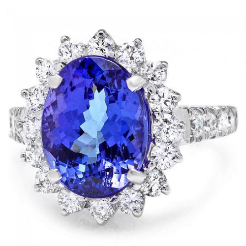 5.60 Carats Natural Very Nice Looking Tanzanite and Diamond 14K Solid White Gold Ring