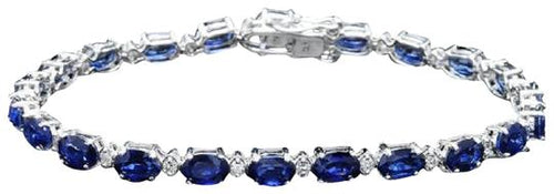 Very Impressive 13.50 Carats Natural Sapphire & Diamond 14K Solid White Gold Bracelet