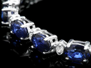 Very Impressive 13.50 Carats Natural Sapphire & Diamond 14K Solid White Gold Bracelet