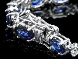 Very Impressive 13.50 Carats Natural Sapphire & Diamond 14K Solid White Gold Bracelet