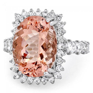 10.50 Carats Impressive Natural Morganite and Diamond 14K Solid White Gold Ring